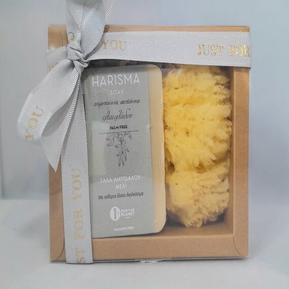 Harismasoap 1 ΣΑΠΟΥΝΙ + 1 ΦΥΣΙΚΟ ΣΦΟΥΓΓΑΡΙ ΚΑΛΥΜΝΟΥ ΓΡΑΔΑ ΣΕ ΧΑΡΤΙΝΟ ΚΟΥΤΙ ΜΕ ΔΙΑΦΑΝΟ ΚΑΠΑΚΙ - Καλλυντικά στο Evia fine foods